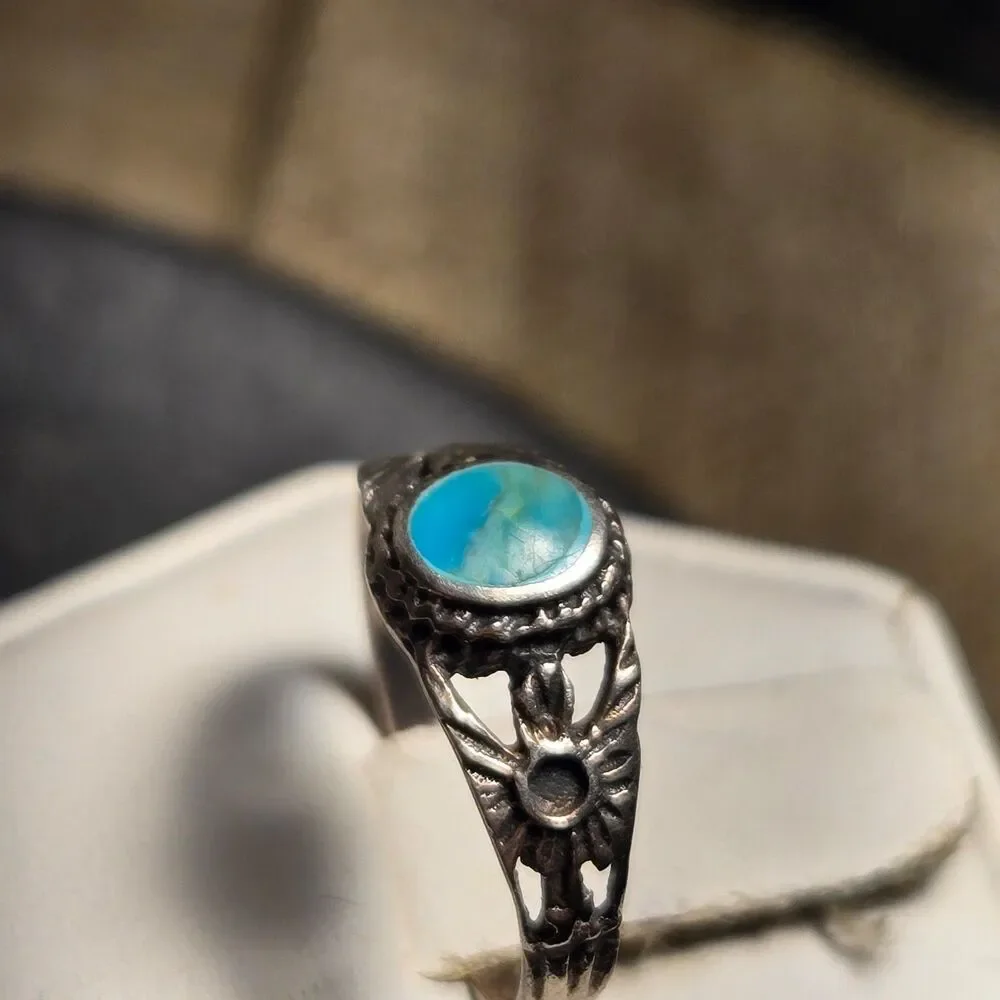 Blue green southwestern vintage sterling silver ring sz 6.5